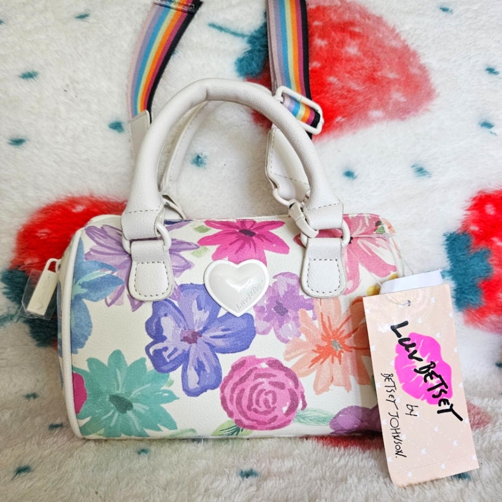 NEW Betsey Johnson Rainbow Floral Mini Satchel with crossbody strap